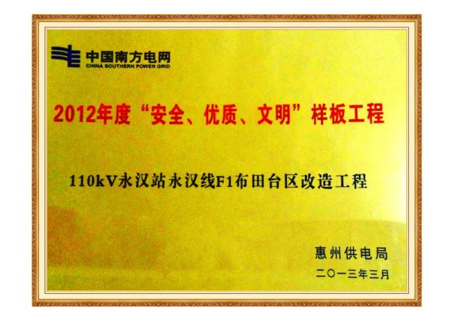 110kV永汉站2012年度“安全、优质、文明”样板工程